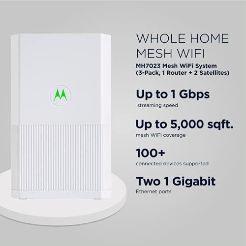 Motorola MH7023 | מערכת רשת WiFi | מחליף נתב + מאריך | הגדרה קלה, הגנת רשת, בקרות הורים | מהירות WiFi AC2200